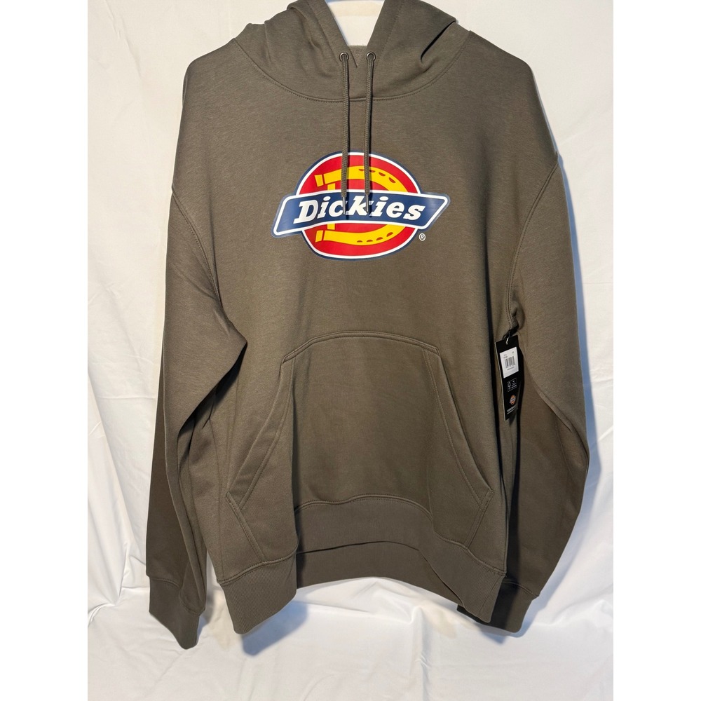 Dickies Mens Fleece Graphic Hoodie Logo Pullover Military Green Brown L NEW